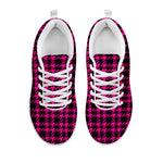 Hot Pink And Black Houndstooth Print White Sneakers