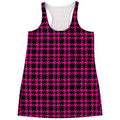 Hot Pink And Black Houndstooth Print Women's Racerback Tank Top