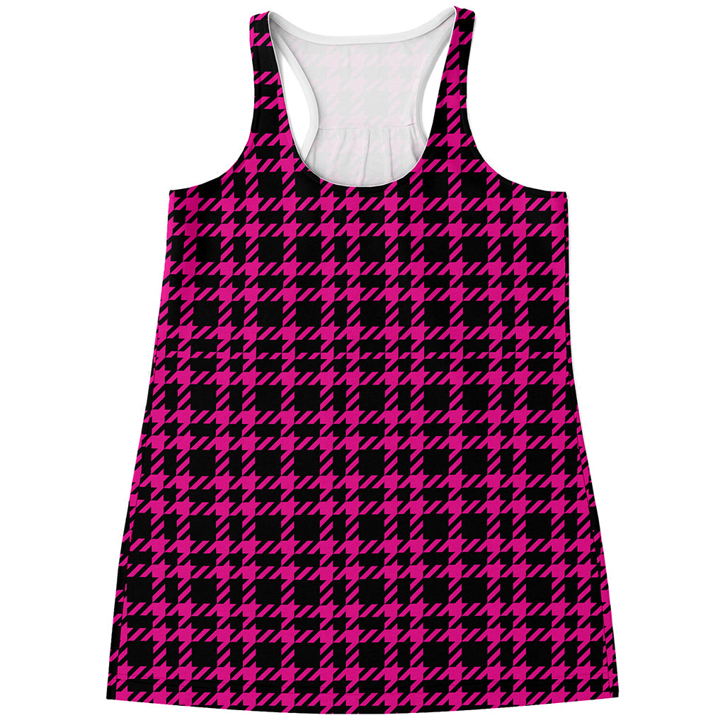 Hot Pink And Black Houndstooth Print Women's Racerback Tank Top