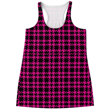 Hot Pink And Black Houndstooth Print Women's Racerback Tank Top