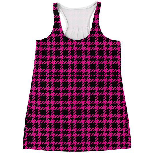 Hot Pink And Black Houndstooth Print Women's Racerback Tank Top