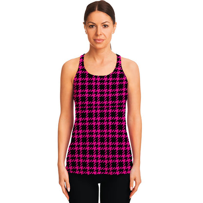 Hot Pink And Black Houndstooth Print Women's Racerback Tank Top