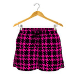 Hot Pink And Black Houndstooth Print Women's Shorts