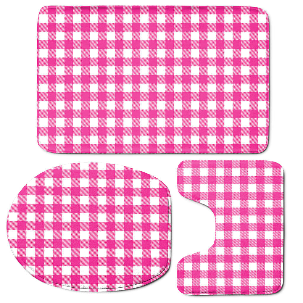 Hot Pink And White Buffalo Check Print 3 Piece Bath Mat Set