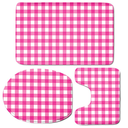 Hot Pink And White Buffalo Check Print 3 Piece Bath Mat Set