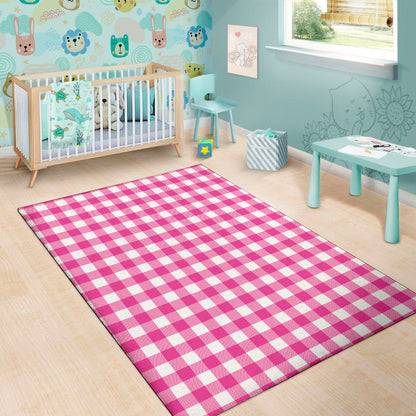 Hot Pink And White Buffalo Check Print Area Rug
