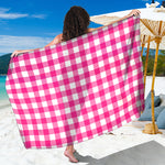 Hot Pink And White Buffalo Check Print Beach Sarong Wrap