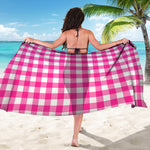 Hot Pink And White Buffalo Check Print Beach Sarong Wrap