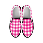 Hot Pink And White Buffalo Check Print Black Slip On Shoes