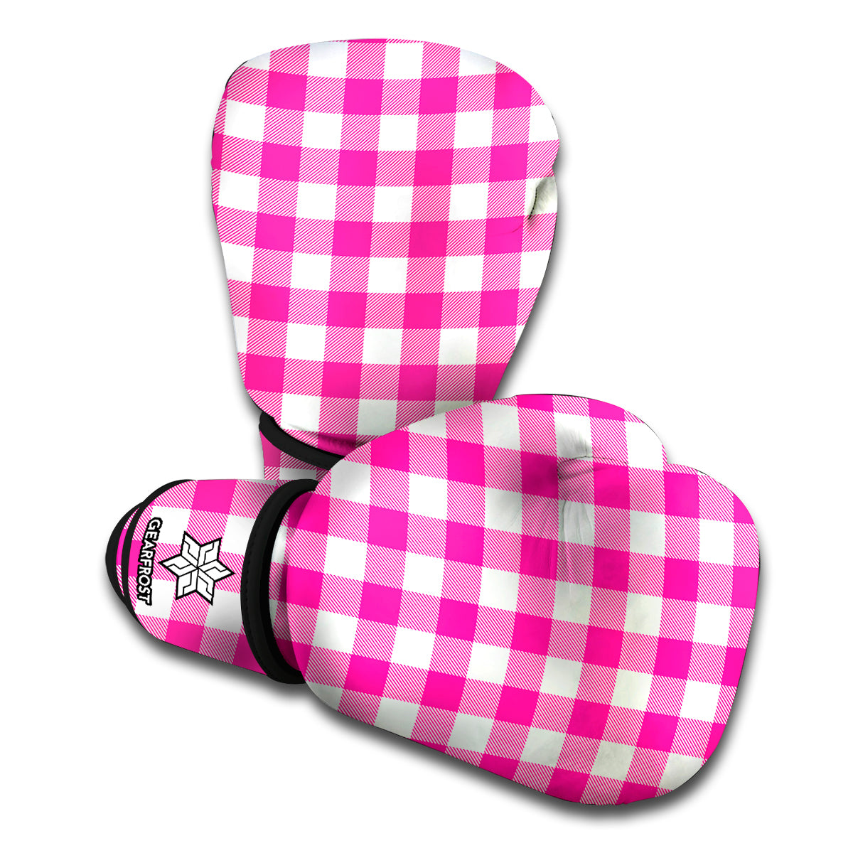 Hot Pink And White Buffalo Check Print Boxing Gloves
