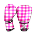 Hot Pink And White Buffalo Check Print Boxing Gloves