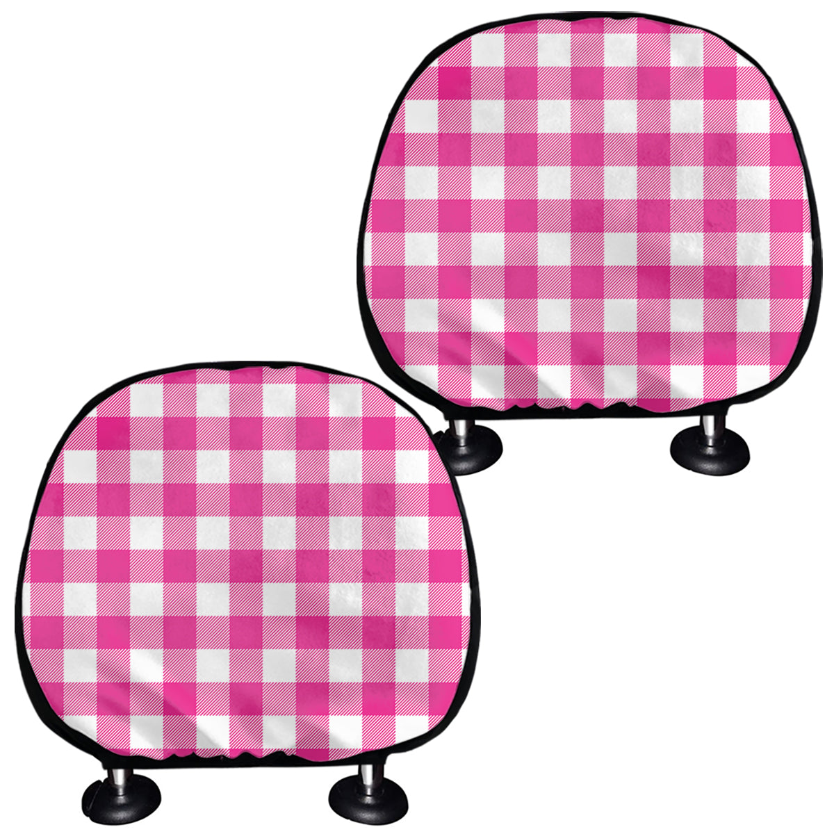 Hot Pink And White Buffalo Check Print Car Headrest Covers