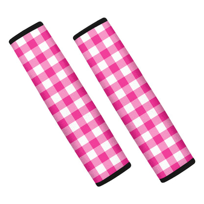 Hot Pink And White Buffalo Check Print Car Seat Belt Covers