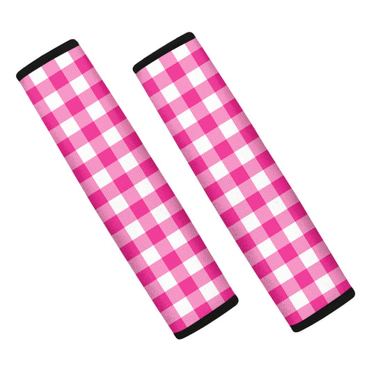 Hot Pink And White Buffalo Check Print Car Seat Belt Covers