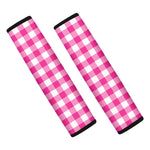Hot Pink And White Buffalo Check Print Car Seat Belt Covers