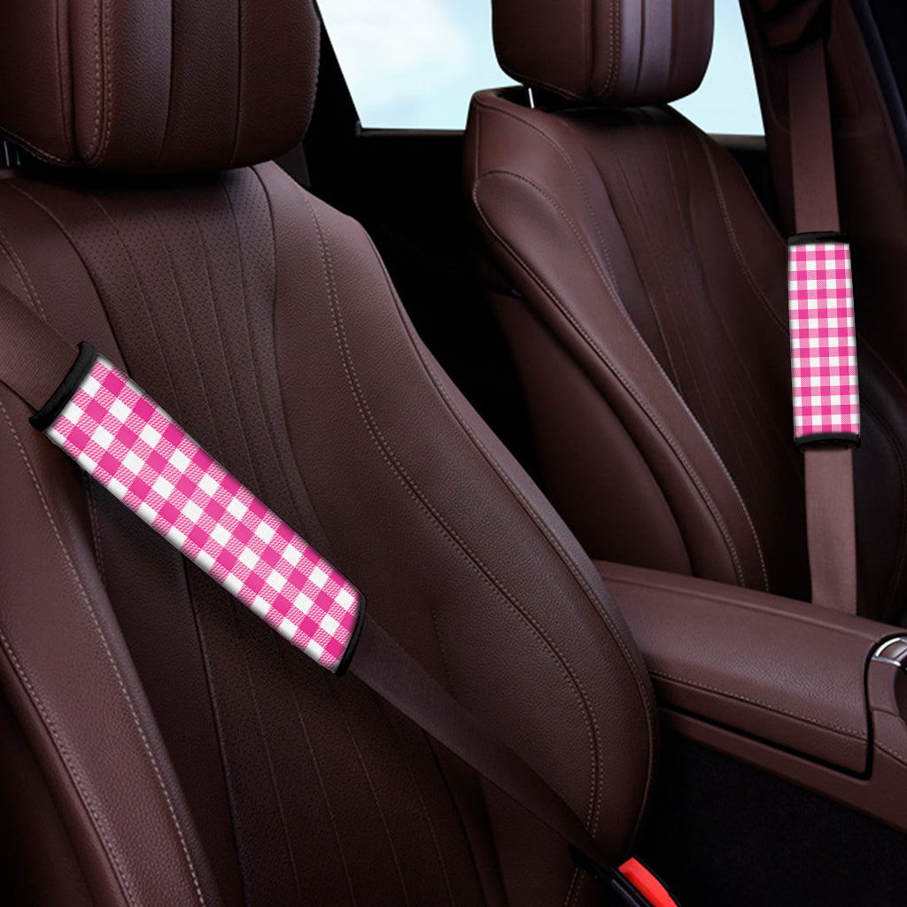 Hot Pink And White Buffalo Check Print Car Seat Belt Covers