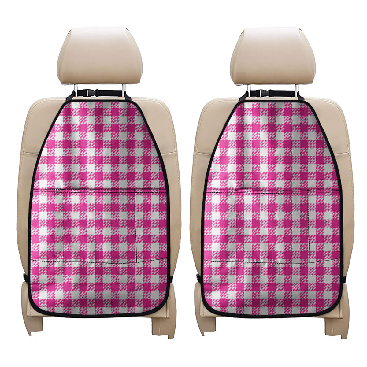 Hot Pink And White Buffalo Check Print Car Seat Organizers