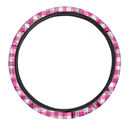 Hot Pink And White Buffalo Check Print Car Steering Wheel Cover