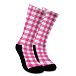 Hot Pink And White Buffalo Check Print Crew Socks