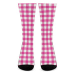 Hot Pink And White Buffalo Check Print Crew Socks