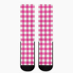 Hot Pink And White Buffalo Check Print Crew Socks