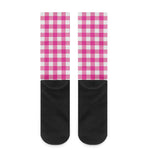 Hot Pink And White Buffalo Check Print Crew Socks