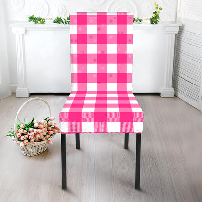 Hot Pink And White Buffalo Check Print Dining Chair Slipcover