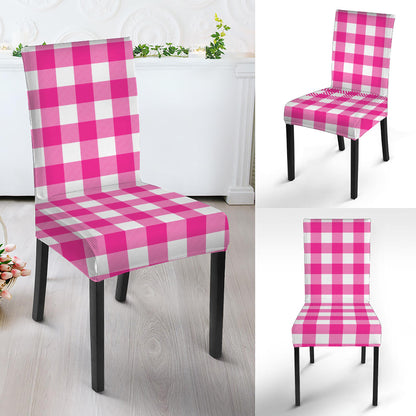 Hot Pink And White Buffalo Check Print Dining Chair Slipcover