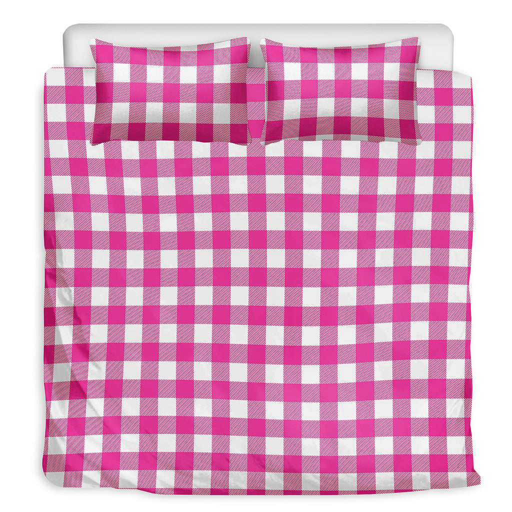 Hot Pink And White Buffalo Check Print Duvet Cover Bedding Set