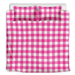 Hot Pink And White Buffalo Check Print Duvet Cover Bedding Set