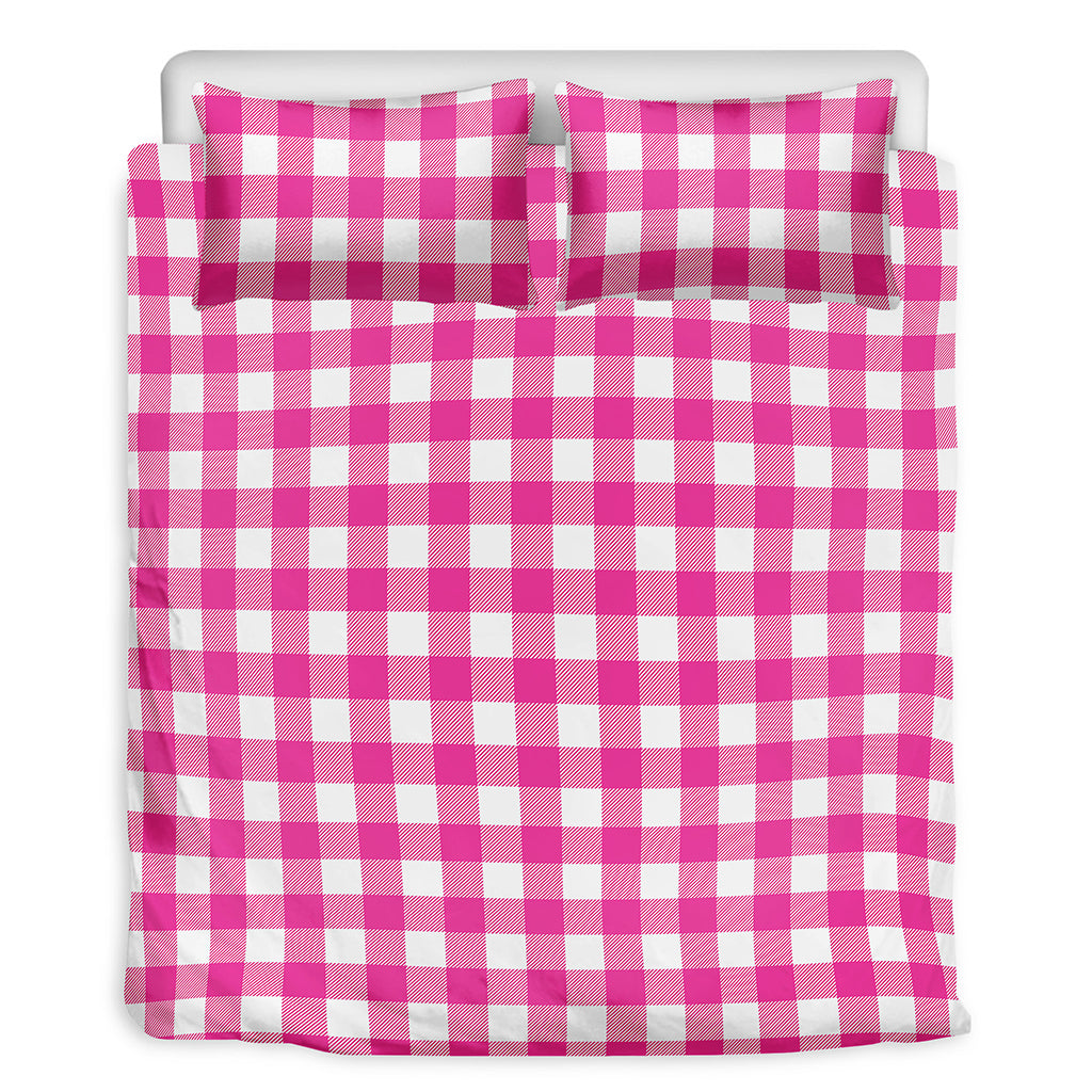 Hot Pink And White Buffalo Check Print Duvet Cover Bedding Set