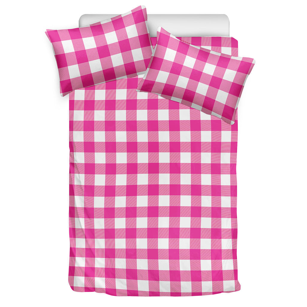 Hot Pink And White Buffalo Check Print Duvet Cover Bedding Set