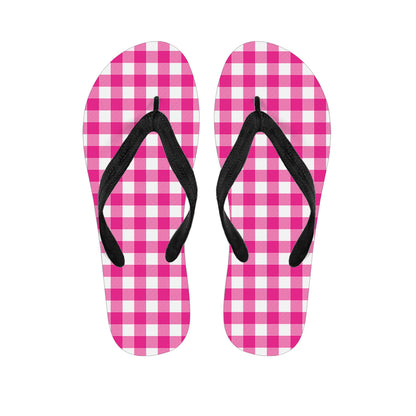 Hot Pink And White Buffalo Check Print Flip Flops