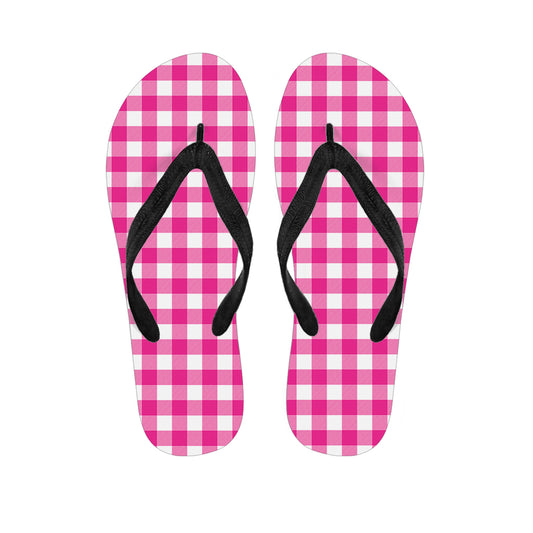 Hot Pink And White Buffalo Check Print Flip Flops