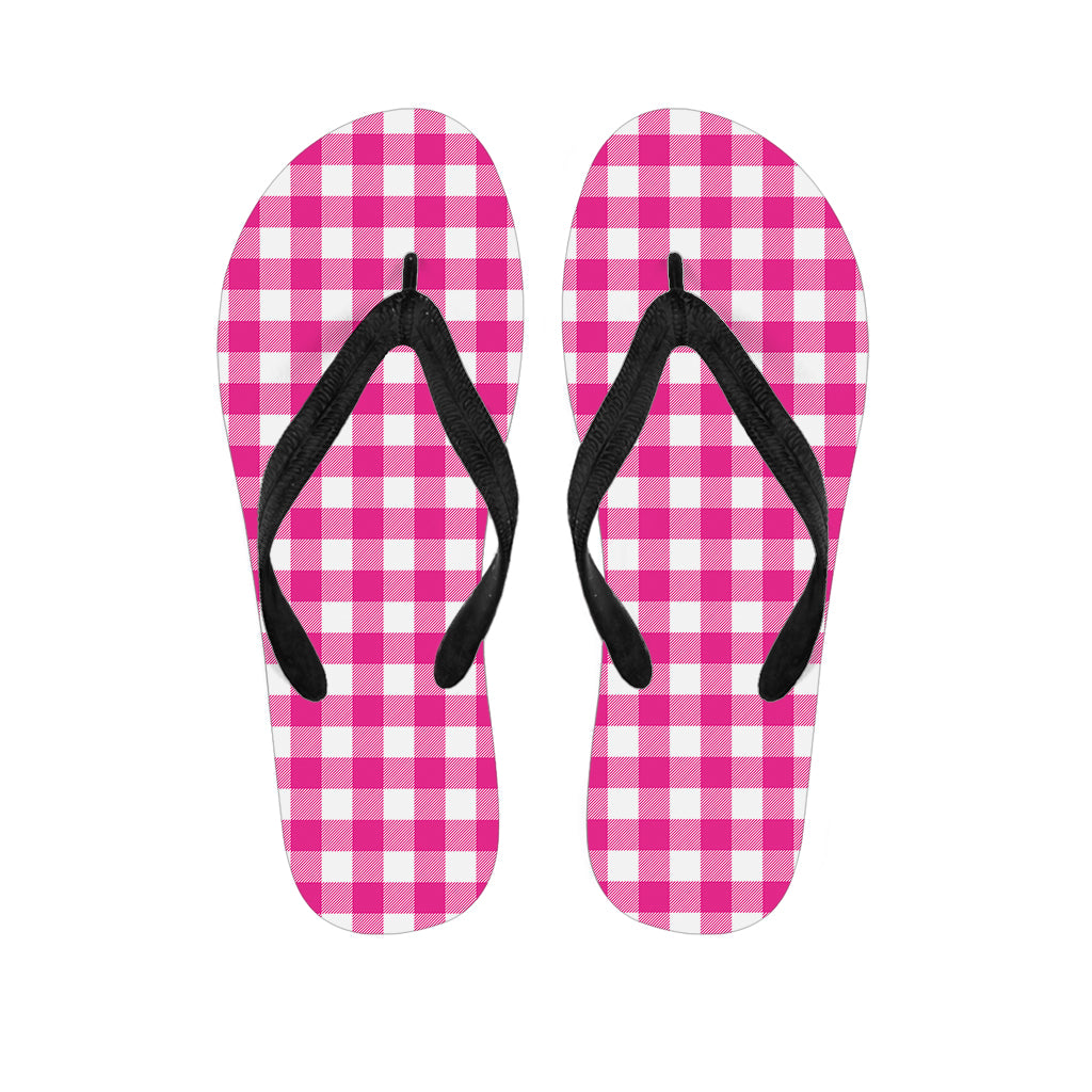 Hot Pink And White Buffalo Check Print Flip Flops