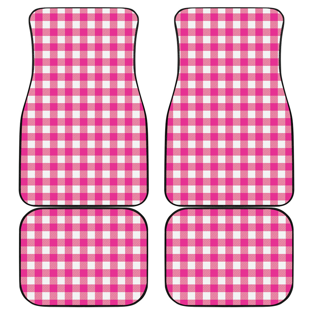 Hot Pink And White Buffalo Check Print Front and Back Car Floor Mats