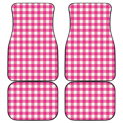 Hot Pink And White Buffalo Check Print Front and Back Car Floor Mats
