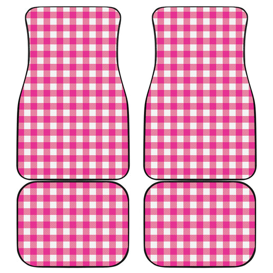 Hot Pink And White Buffalo Check Print Front and Back Car Floor Mats