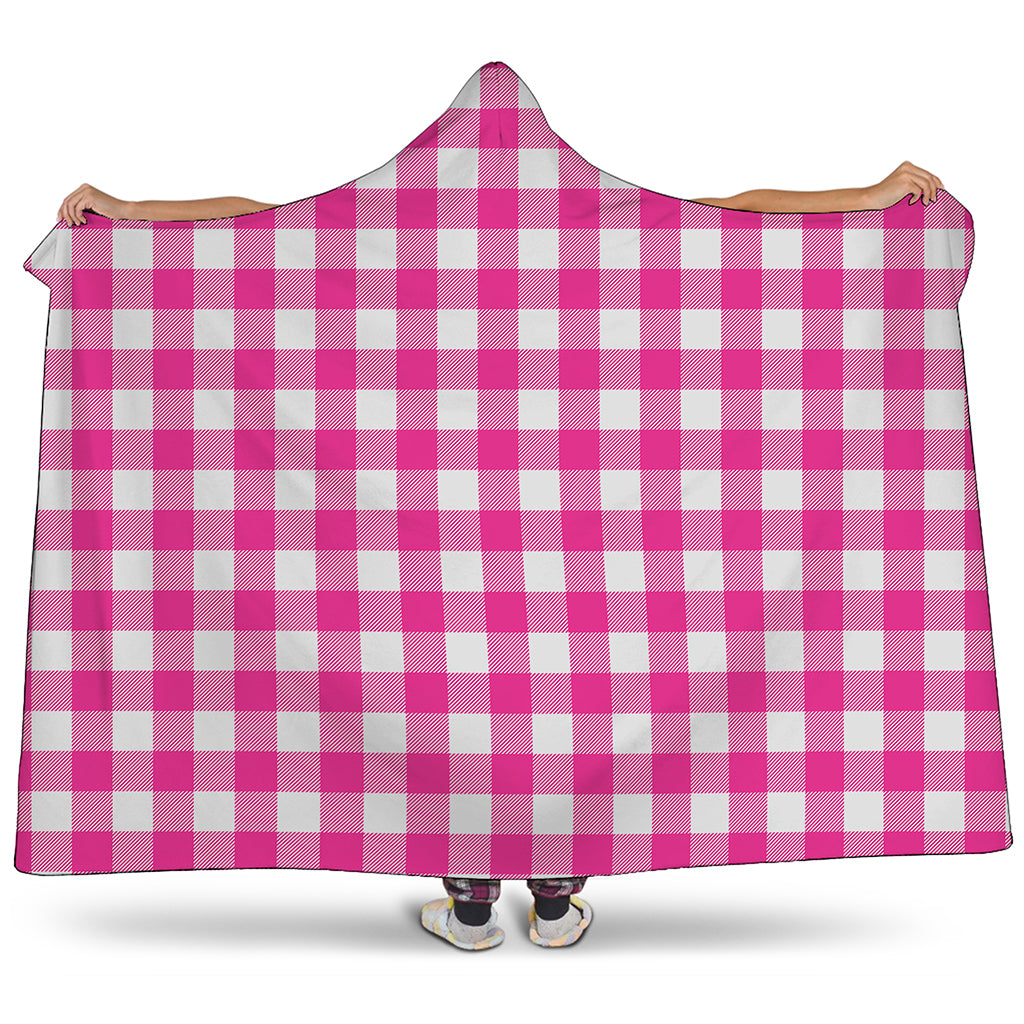 Hot Pink And White Buffalo Check Print Hooded Blanket