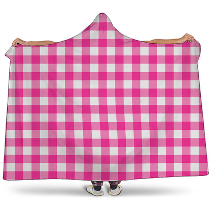 Hot Pink And White Buffalo Check Print Hooded Blanket