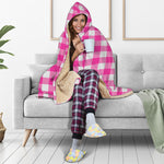 Hot Pink And White Buffalo Check Print Hooded Blanket