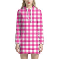 Hot Pink And White Buffalo Check Print Pullover Hoodie Dress