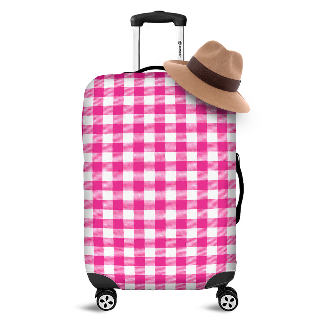 Hot Pink And White Buffalo Check Print Luggage Cover