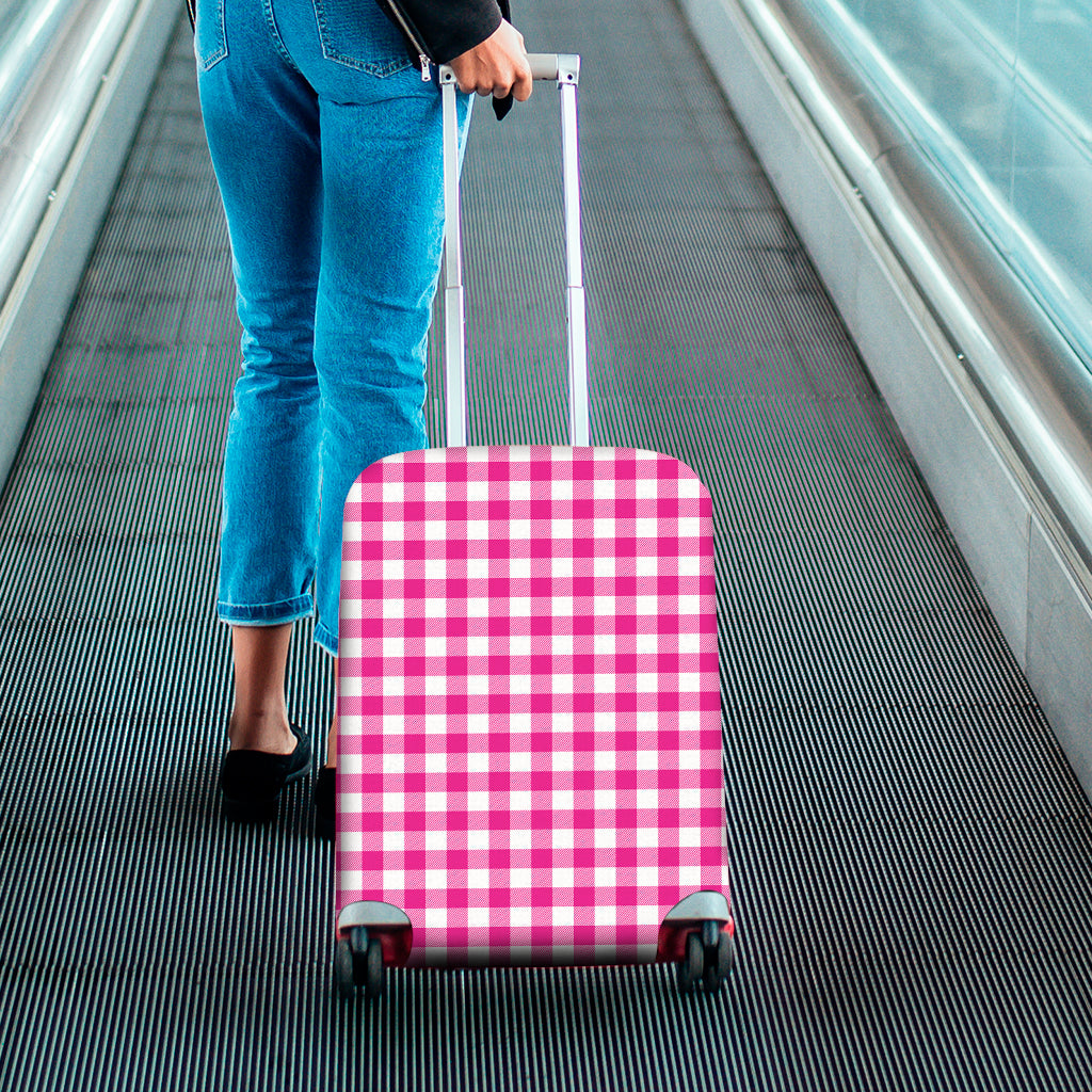 Hot Pink And White Buffalo Check Print Luggage Cover