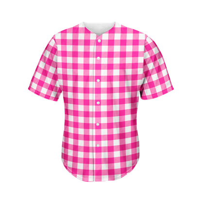 Hot Pink And White Buffalo Check Print Men's Baseball Jersey