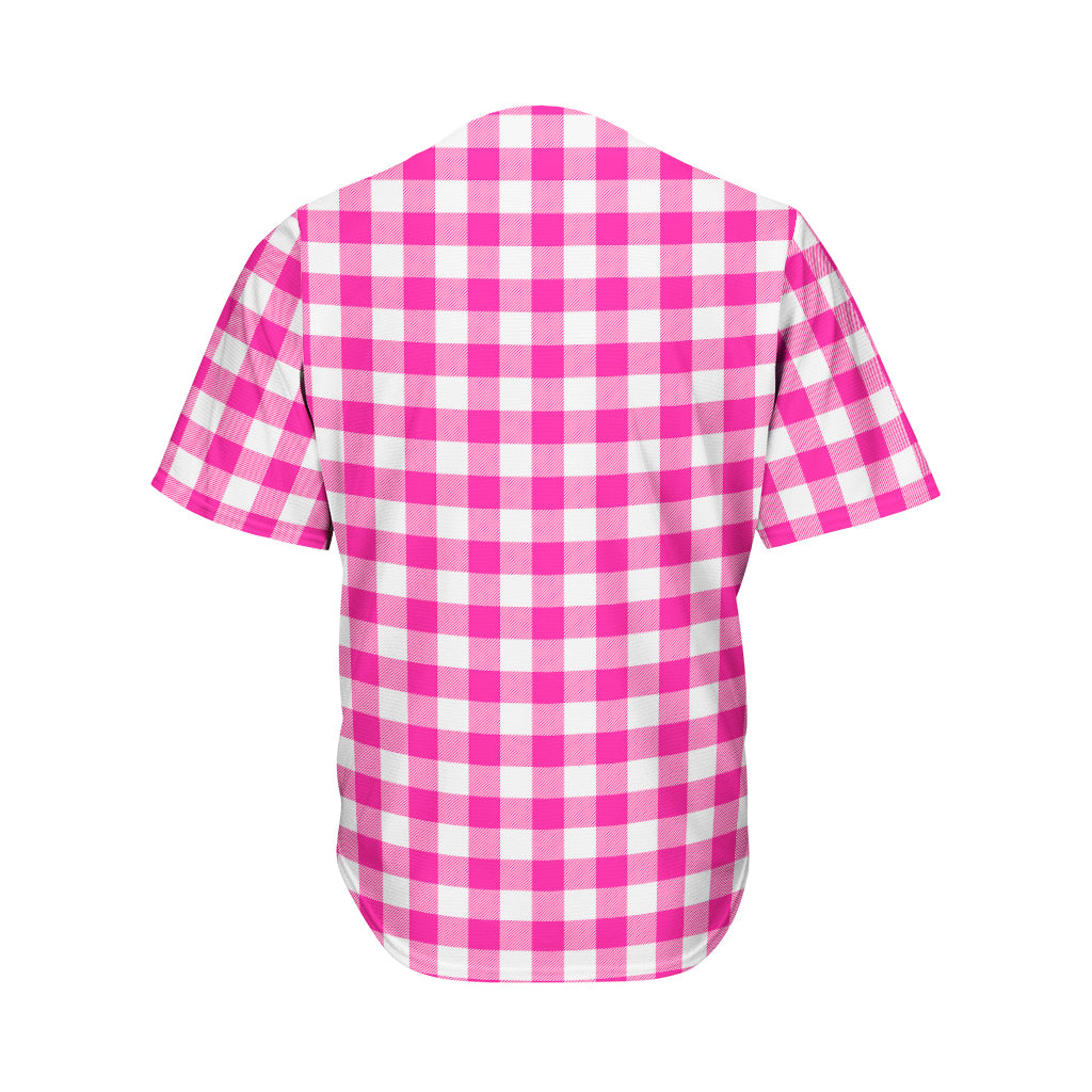 Hot Pink And White Buffalo Check Print Men's Baseball Jersey