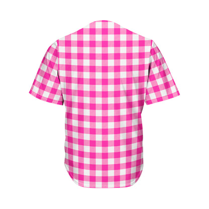 Hot Pink And White Buffalo Check Print Men's Baseball Jersey
