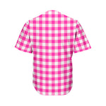 Hot Pink And White Buffalo Check Print Men's Baseball Jersey