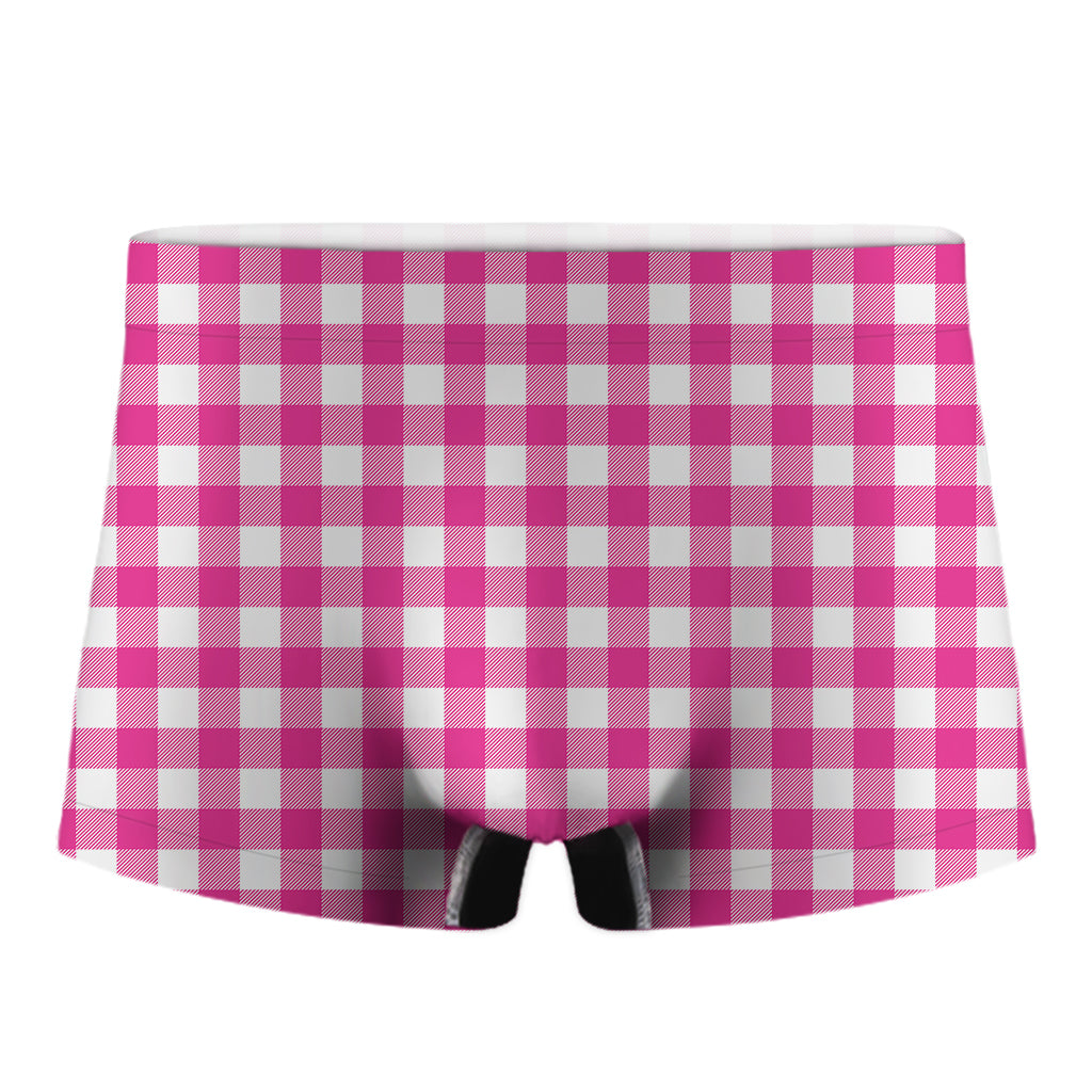 Hot Pink And White Buffalo Check Print Men's Boxer Briefs