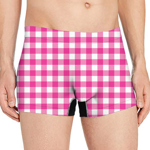 Hot Pink And White Buffalo Check Print Men's Boxer Briefs